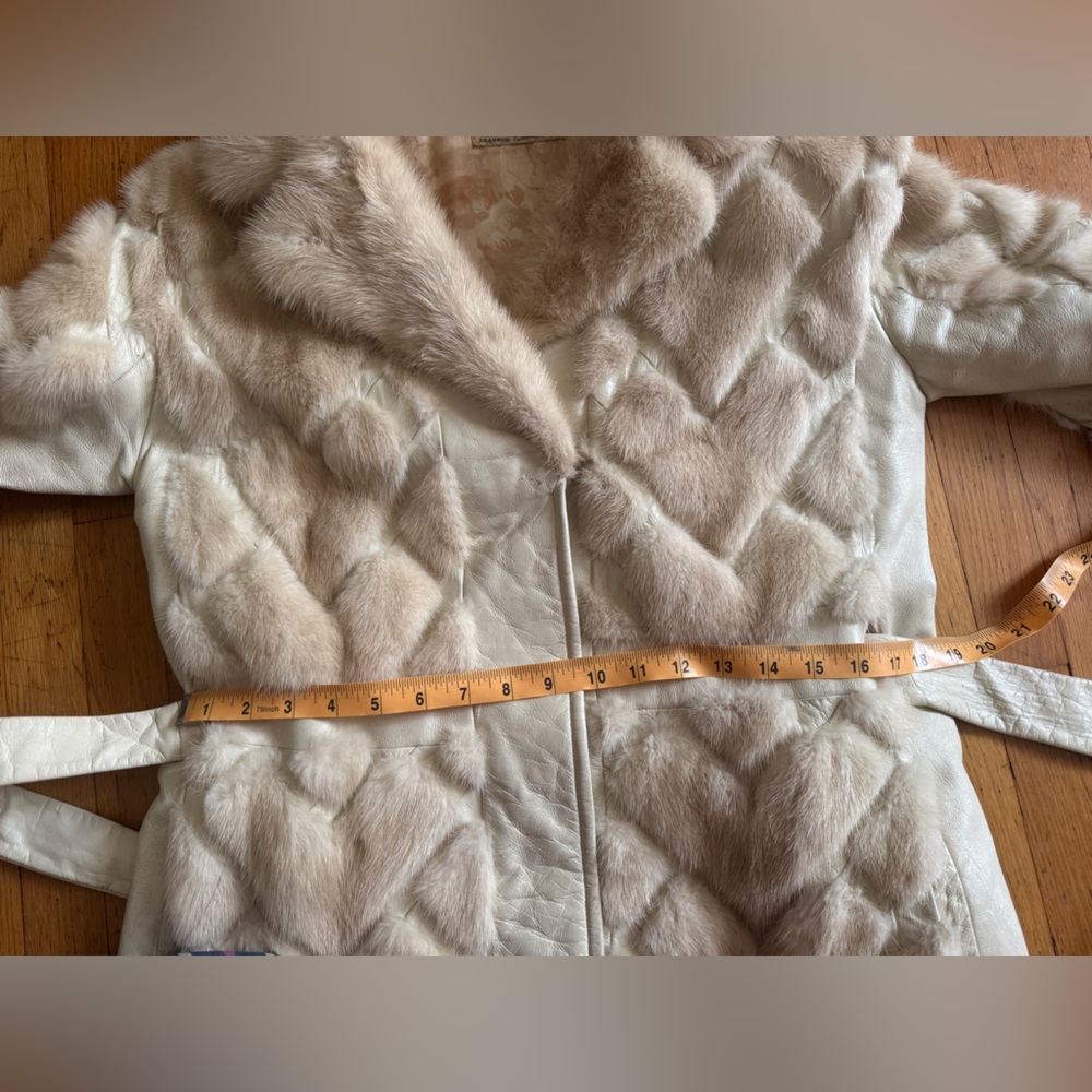 70s Vintage Blond Mink + White Leather Jacket Sz M - Picture 10 of 14